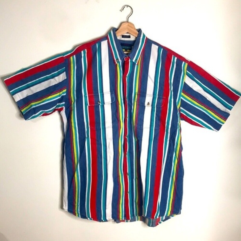 S.W. Cottons Men's Catalina Striped Short Sleeve Button Down Shirt 2XLT